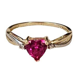 10K Yellow And White Gold Diamond Accent Ruby Heart Ring Size 7, L166
